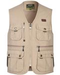 SUSHIMIAN Mens Outwear Gilet Outdoor Fishing Vest Body Warmer Multi Pocketed Waistcoat Summer Hunting Hiking Vest Cotton Sleeveless Jacket, Beige, 4XL