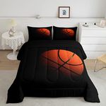 Castle Fairy Basketball Comforter Sets Full for Boys Teens,3-Pieces Sports Bedding (1 Basketball Comforter with 2 Pillow Shams),Kids Soft Microfiber Quilt Set,Black and Orange