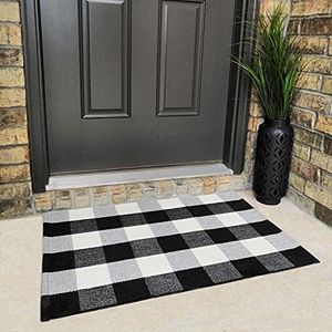 Buffalo Check Rug Black and White Plaid Rugs 23.6 x 35.4 Inch Cotton Hand-Woven Indoor or Outdoor Rugs for Layered Door Mats Washable Carpet for Front Porch/Kitchen/Farmhouse/Entryway