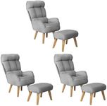 Oikiture Swivel Armchair with Ottoman Recliner Accent Nursing Chait with Foam Seat Reading Room Lounge Chair for Living Room and Bedroom Grey 3pcs