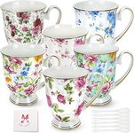 6 x 325ML Coffee Cups Set Made of Bone China Porcelain for Tea Coffee Cappuccino, Flower Cups, Tea Cups