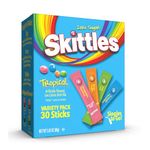 Skittles Singles To Go Tropical Flavors Variety Pack, Powdered Drink Mix, Includes 4 Flavors, Strawberry Starfruit, Mango Tangelo, Kiwi Lime, Pineapple Passionfruit, 1 Box (30 Single Servings)