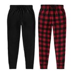 Sova 2-Pack Boys Pajama Pants – Ultra-soft Microfleece PJ Pants for Boys/Kids Sleepwear (Red black plaid/Black, Small)