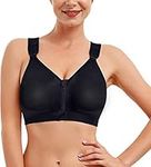 Nebility Women Post-Surgical Bra Sports Support Racerback Bras Zip Front Adjustable Straps Wireless (M, Black)