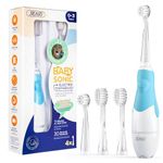 Seago Baby Electric Toothbrush,Children's Power Toothbrushes with 4 Brush Heads with LED Light, Baby Toothbrush with Smart Timer and Sucker Base Ages 0-3 Years, Penguin Shape Design (Pink) (Blue, small)