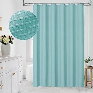 MitoVilla Teal Waffle Fabric Shower Curtain, Turquoise Waffle Weave Textured Shower Curtains for Modern Luxury Bathroom Decor, Aqua Blue Heavy Duty Spa Hotel Shower Curtain, 72 x 72