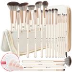 HEYMKGO Makeup Brushes Set Professional Premium Synthetic Foundation Powder Blush Blending Face Brush Eyeshadow Eyeliner Make Up Brush Kit 22PCS + 4 Makeup Puffs + Clean Sponge+Travel Cosmetics Bag