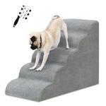 5 Steps Dog Stairs for Bed/Couch, LIANTRAL Pet Stairs with Durable High Density Foam, Washable Cover and Pet Hair Remover Roller, Reduces Stress on Animal Joints, Grey