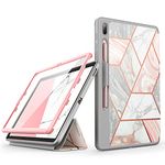 i-Blason Cosmo Case for Samsung Galaxy Tab S7 FE 12.4" 2021 Release Case, Full-Body Trifold with Built-in Screen Protector Protective Smart Cover with Auto Sleep/Wake & Pencil Holder (Marble)