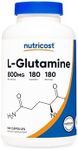 Nutricost L-Glutamine 800mg, 180 Capsules - Gluten Free, Non-GMO