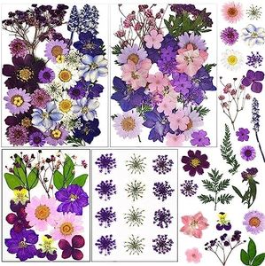 LUCISKY 92 Pcs Purple Dried Pressed Flowers Real Natural Leave Petals for DIY Resin Candle Jewelry Nail Crafts