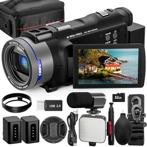 NBD Caméscope 4K 48MP F1.8 avec 16x Zoom et Écran IPS 3" 270° (Filtres Couleur + Micro Externe) – 277g Kit Création Vidéo(Noir)