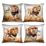 Tucocoo Lion Throw Pillow Covers 18x18 inches Set of 4 Animal Close-up Decorative Cushion Cases Wildlife Nature Modern Decor Home Decorations for Couch Bed Car Patio Furniture Bench Sofa Pillowcase