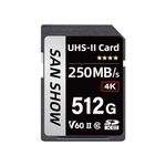 SANSHOWSD V60 SD Card - UHS-II U3 250MB/s Read 170MB/s Write, High Capacity SDXC Memory Card for 4K RAW Video Recording, Professional Camera and Camcorder Storage (512GB)