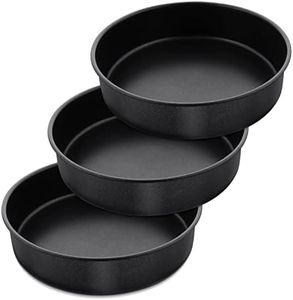 Herogo 8 Inch Black Round Cake Pan Set of 3, Nonstick Sturdy Stainless Steel Baking Pan for Birthday Wedding Christmas, Steaming Serving, Healthy & Toxic Free, Oven Safe & Easy Cleaning
