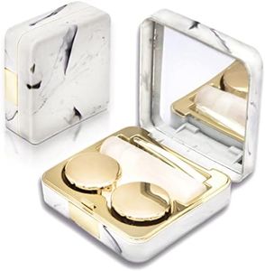Vastsoon Contact Lens Case, Portable Cute Eye Contacts Colored Lenses Remover Tool Kit with Mirror for Travel (Square, Gold)