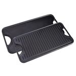 Victoria Rectangular Cast Iron Double Burner, Reversible Griddle Grill Seasoned with 100% Kosher Certified Non-GMO Flaxseed Oil, 18.5 x 10 Inch, Black