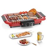 Electric BBQ Grill, Smokeless Non-Stick Indoor/Outdoor Barbecue Grill, 2000W Double tube High Power Portable Removable Stand Grill for BBQ Party (Classic Red)