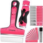THINKLEARN Razor Blade Scraper Tool, 2Pcs Pink Razor Scraper with 40Pcs Replacement Blades, Glass Scraper for Removing Decals, Tint, Stickers, Labels, Caulk, Adhesive from Window, Oven, Stove Top