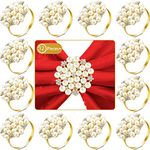 Hotop 12 Pcs Gold Napkin Rings Pearls Flower Napkin Buckles Rhinestone Bling Round Napkin Holders for Wedding Banquet Home Party Decoration Dining Table Linen Accessory