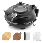 KLAIF 12" Electric Countertop Pizza Oven Indoor With Ceramic Stone, Dual Adjustable Temperature Controls, Includes 4 Pizza Tools, LMC-Black