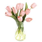 10PCS Faux Flowers with Vase, Faux Silk Tulip Flower Artificial Flowers Bouquet in Glass Vase, Faux Flower Arrangement with Vase for Home Office Decoration, Dining Table Centerpiece Fake Tulips