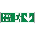 V Safety Fire Exit Arrow Down Sign - Landscape - 300mm X 100mm - Self Adhesive Vinyl