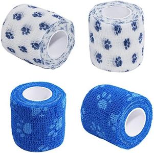 4Pcs Pet Bandage Cohesive Bandage Self Adhering Stick Bandage Multi-Function Color Non-Woven Fabric Elasticity Gauze Rolls Self Adhering Stick Bandage Wrap Vet Tape for Pet Animals