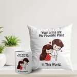 ASHVAH Your Arms are My Favourite Place in This World Coffee Mug and Cushion Combo (Pack of 2) Gift for Husband, Boyfriend, Girlfriend, Wife, Valentines Day Gift