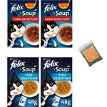 Cat Soup Bundle Including Purina Felix 24 Pouches - FISH Selection (12x48g-cod,tuna,plaice) FARM Selection (12x48g-beef,chicken,lamb) and exclusive sample of Ubipet Catnip 5g