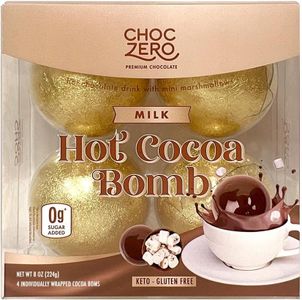 ChocZero Hot Cocoa Bombs, Zero Sugar Added, Keto Milk Chocolate, Kid Friendly Way to Make Hot Chocolate, Filled with Sugar Free Marshmallows (4 Count)