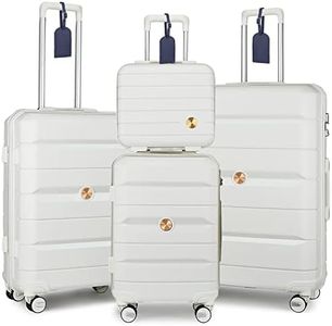 Sea choice Set de Bagages Rigide Ensemble de Bagages Trolley Voyage Léger M-L-XL Con Vanity Lot de 4 Valises Polypropylène Résistant Set 4pcs Con 4 Doubles Roues Serrure TSA YKK Zipper,Blanc Ivoire