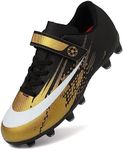 Dhinash Boys' Football Boots Astro Turf Trainers Kids Girls Cleats Soccer Shoes Junior Outdoor Athletics Sport Shoes Sneakers Spike Football Shoes Unisex Black Gold 12.5UK