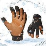 Vgo...… Winter Work Gloves Waterproof in Goat Leather, Cold Weather Safety Gloves Men for Rigger Freezer Builder Construction, 1 pair