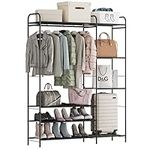 Wisdom Star Garment Rack with Shelves for Hanging Clothes, Free-Standing Clothes Rack with Shelves for Bedroom, Bathroom, Metal Clothes Racks for Hanging Clothes, Coats, Skirts, Shoes, Medium, Black