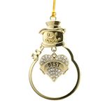 Inspired Silver - Best Friends Charm Ornament - Gold Pave Heart Charm Snowman Ornament with Cubic Zirconia Jewelry