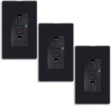 KCMYTONER GFI Electrical Outlet Black,Black GFCI Outlet 15 Amp 3 Pack,Weather Resistant Wall Outlet with LED Indicator, 125 Volt, Black GFI with Screwless Wallplate,ETL Listed