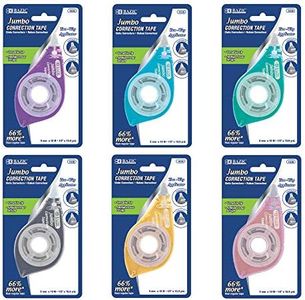 BAZIC Products Correction Tape w/Two Way Applicator White Out, Jumbo 5 mm x 394", Easy to Use for Instant Corrections White Out for Office School, 6-Pack
