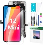 FFtopu iPhone 12 Mini Screen Replacement Kit 5.4'' LCD Display 3D Touch Screen Digitizer Full Assembly Repair Kits Waterproof Frame Sticker+Screen Protector for A2176, A2398, A2400, A2399