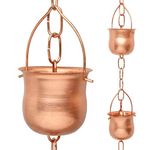 Rain Chain for Gutter, Copper Made to Replace Downspouts, Creates Outdoor Waterfall, Shines in the Sun, Easy to Install with V Hook Kit, Decorative and Modern Way to Collect Water, 365 Day Guarantee