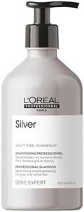 L'Oréal Professionnel Anti-Yellow Tint Hair Shampoo for White, Grey & Bleached Hair, Purple Pigments, Series Expert, Silver Shampoo, 500 ml