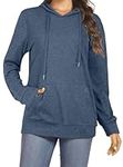 florynova Womens Casual Tops Hoodies Pullover Sweatshirt Solid Color Long Sleeve Regular Plus Size Ladies Sweaters(Navy Blue, S)