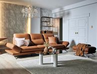 Fabrique Melsons 4 Seater with Puffy Leatherette Luxury Brown Sofa Set with Moveable Armrest - Comfortable Furniture for Home Office & Living Room - Easy to Move - Stainless Steel Legs