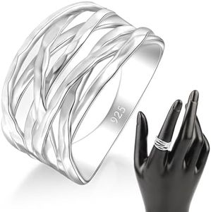 MINDDHA Overlapping Rings For Women- 925 Sterling Silver Rings- Overlapping Silver Band Ring- Handmade Designer Crisscross Rings- Made in Israel, Width 12mm, Size 4-12, white-gold-and-sterling-silver, no gemstone