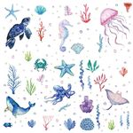 CRASPIRE Sea Life Window Decals Stickers Ocean Turtles Seahorses Whales Shells Starfish Jellyfish Summer Wall Clings Sticker PVC Adhesive Peel and Stick for Home Office Nursery Bedroom Bathroom