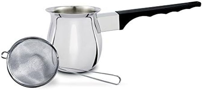 Cuisinox Cezve Turkish Stove Top Chai Masala Pot and Mesh Strainer Set, 12 oz / 354 ml