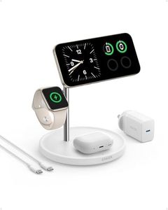 Anker MagSafe-Compatible iPhone 16 Wireless Charging Stand, MagGo 3 in 1 Wireless Charging Station, Qi2 Certified 15W Wireless Charger, Desk Accessory, for iPhone 16/15/14/13/12, Apple Watch, AirPods