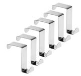 SYGA Over Door Rack Heavy Duty Reversible Brushed Stainless Steel Hook (Pack of 6, Small, Silver, 4cmx2cm)