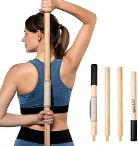 SportBit Bamboo Yoga Stick with Neck Pillow - Collapsible and Portable 5.1FT Mobility Stick and Exercise Stick - Fully Adjustable Yoga Accessories Perfect for Stretching, Posture Correction, Balance