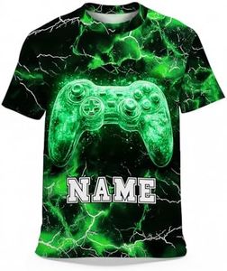 GiftRomance Personalized Kids T-Shirt for Toddlers Kids Teens 2-14, Cool Casual Gamer Tees for Club Home Party Green
